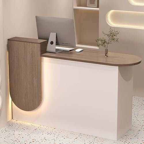 YUGXTH Empfangstheke, Empfangstresen, Rezeptionstheke mit Versteckter LED-Beleuchtung, Geräumiger Rezeptionstresen, Moderner Rezeptionstheken, für Den Schönheitssalon In Der Lobby Eines Hotels(Brown,1