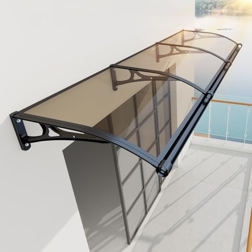 Auvent de Porte Extérieur avec Système de Drainage – 300 x 100 cm Marquise Abri de Pluie en Polycarbonate Anti-UV, Support Aluminium, Protection Contre Neige, Vent et Soleil
