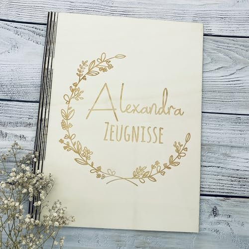 Zeugnismappe personalisiert aus Holz | Geschenk zum Schulstart | Zeugnisordner mit Namen | Einschulungsgeschenk für Mädchen und Jungen
