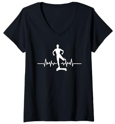 Damen Step Exercise Step Aerobic Heartbeat ECG Step Aerobic T-Shirt mit V-Ausschnitt