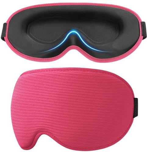 Gritin Schlafmaske für Seitenschläfer, Upgrade 3D Augenhöhlen Schlafbrille mit Verstellbarem Gummiband, Lichtblockierend & Atmungsaktiv, Augenmaske für Männer & Frauen -Rosarot