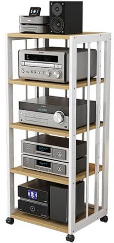 Audio Rack HiFi Regal Stereo-Rack-System, Lautsprecherschrank Mit Ablage, Ständer Für Videospielkonsolen, Rollbares Regal Für Audiokomponenten Für Das Wohnzimmer(White)