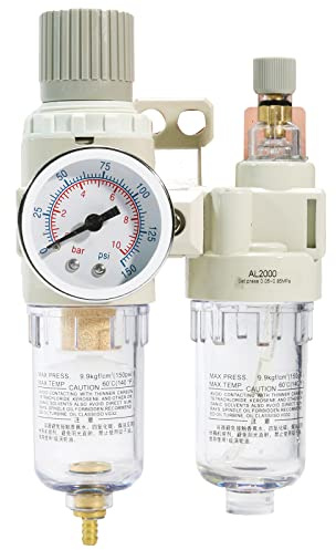 Combinaison filtre-régulateur-lubrificateur d'air comprimé 1/4 NPT, séparateur d'eau/huile - Manomètre (0-150 psi)