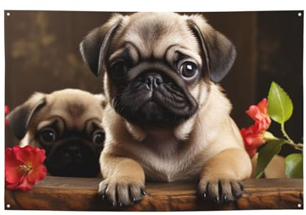 Willkommensbanner, Party-Flagge, Fotografie-Hintergrund, Banner, Welpen, Mops, Schild, Foto-Requisiten, Banner für Zaun, Geburtstag, Garten, Partyzubehör, Gastgeschenke, Wanddekoration, Flagge, 180 x