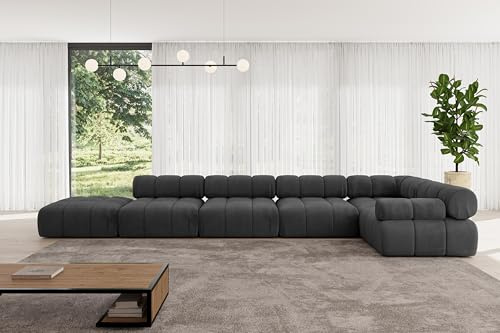 ALTDECOR Modulares Sofa Ecksofa in L-Form Corner modular Sofa Eckcouch Couch Wohnlandschaft Cauchsofa Polstersofa Felto-L3-475x190x70 cm Schwarz