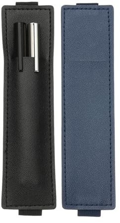 PATIKIL 2Pcs Elastic Notebook Pen Holder, Adjustable Hold 2 Pen Holder PU Leather Pencil Sleeve Pouch for Journal Clipboard Planner Books, Black/Dark Blue