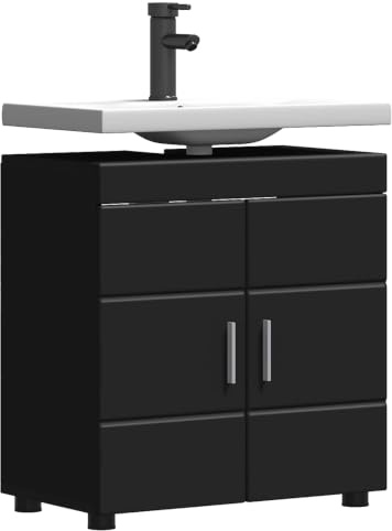 vidaXL Bathroom Cabinet Set with Storage TULUM Black 60 x 34 x 63 cm, Modern Bathroom Cabinet, Rectangular Vanity with Ample Storage, Engineered Wood, Matte Finish, Stylish Space Organizer