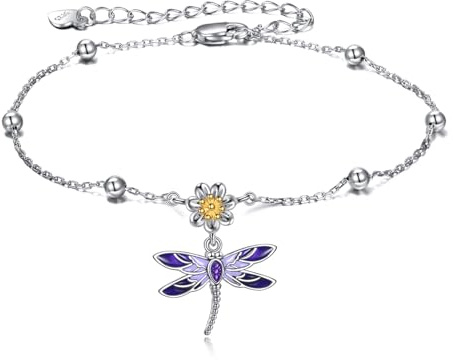 YAFEINI Schmetterlings/Libelle/Biene Fußkettchen Schmuck Geschenke für Damen Mädchen Sterling Silber Blumen Schmetterlings Fußkettchen Kettenglied Fußkettchen mit 2,5 Zoll Verlängerungs kette