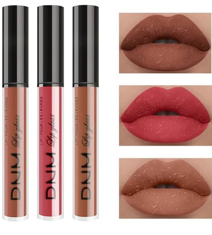 3Pcs Nude Brown Rose Pink Dark Matte Liquid Lipstick Makeup Sets for Dark Skin Black Women, Permanent Lip Stain Set Long Lasting Lipstick 24 Hours Waterproof