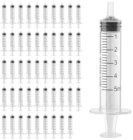 50 Pcs 5ml Plastic Syringes, No Needle Syringe for Liquid Measuring | Syringe for Feeding Pets Sterile, Measuring Liquids Oil, Plant Irrigation, Science & Lab Use