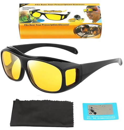 Anti-Glare Polarised Night Driving Glasses - Enhanced Low-Light Clarity, Comfortable Wrap-Around Fitf Or All Weather (Rain/Fog/Dusk) - Over Prescription Glasses Compatible For Men Women Commuters