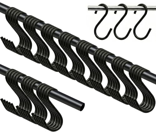 Katyjun 55 Stück Haken zum Einhängen Vielseitige S-Haken aus Metall in praktischem Schwarz (3,8 cm) Ideal zur Platzsparenden Aufbewahrung von Kochutensilien Schmuck Handtüchern