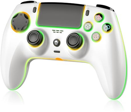 JORREP Controller wireless per PS5/Pro/Steam Deck/PC/MAC/iOS,gamepad con illuminazione RGB/doppia vibrazione/turbo/sensore di movimento/programmabile/collegamento auricolare/1500mAh di batteria (C)
