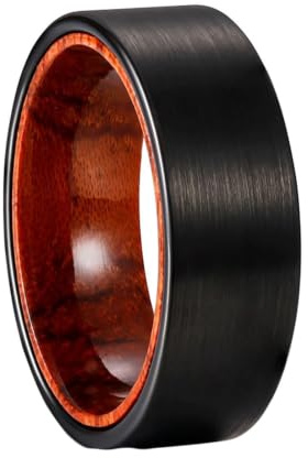 Hoisy Hochzeitsring Wolframcarbid‑Ring für Herren, 8MM Gebürstet Rund und Holzoptik Eheringe Schwarz Rot
