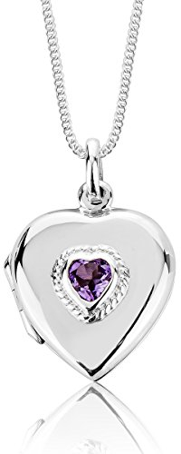 DTPsilver® Colgante/Medallón en forma de Corazón de Plata 925 – Cadena ajustable 40-45 cms - Amatista
