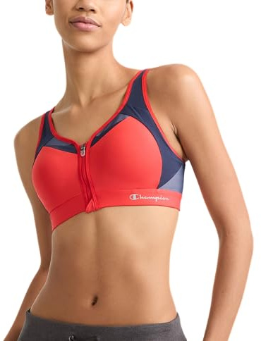 Champion Women's, Motion Control Zip, High-Impact Sports, Underwire Bra, Opaque, Red Flame, 34B