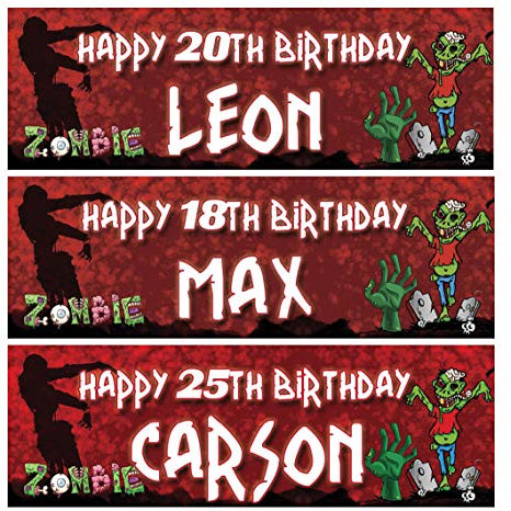 2 personalised birthday banner zombie halloween children scary party decoration poster