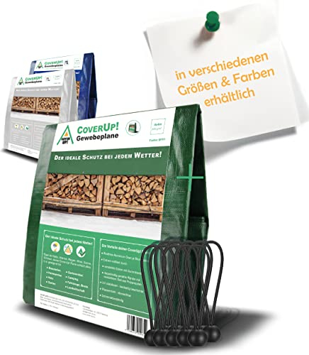 CoverUp! Abdeckplane 4x4 m Grün (200 g/m²) – Wasserfest & UV-stabilisiert, reißfest mit Gummiecken & Alu-Ösen, inkl. 12 Planenspannern – für Garten, Camping, Holz, Auto