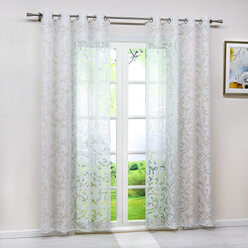 HeichkelL Voile Gardinenschal mit Ösen, 1PC Store BxH 140x145cm Weiß | Ausbrenner Transparent Vorhang, Wohnzimmer Gardine