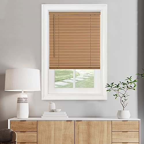 Cordless Light Filtering Mini Blind, Curtain Blinds - 39 Inch Width, 64 Inch Length, 1'' Slat Size - Woodtone - Cordless GII Morningstar Horizontal Windows Blinds for Interior by Achim Home Decor