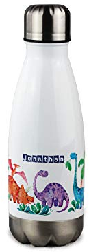 GRAZDesign Trinkflasche Kinder 350ml Kinderflasche mit Namen personalisiert Thermosflasche für Kinder, Kleinkinder, Kindergarten, Schule Isolierflasche Edelstahl (Dinos)