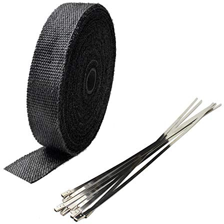 ETOPARS 2.5CM X 10M Cinta de Escape Negro Cinta Anticalorica Aislante Térmica Tubos Escapes Protección contra el Calor Motocicleta con 6 Bridas