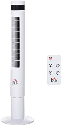 HOMCOM Ventilador de Torre con 3 Modos 3 Velocidades Patalla LED 12H Temporizador Oscilante de 85° con Mando a Distancia Hogar Oficina Alto 110 cm Blanco