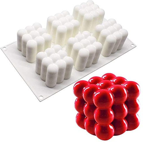 REOVE Molde de silicona para velas, forma de vela, molde 3D, molde de silicona para manualidades, decoración de fondant, vela aromática, cera de soja, jabón, 6 cavidades