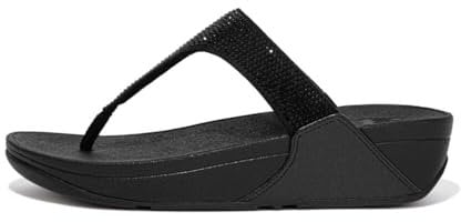 Fitflop Femme Lulu Crystal Embellished Toe-Post Sandals cale, Tout Noir, 37 EU