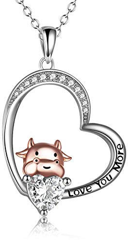 YAFEINI Sterling Silber Schöne Kuh Halskette Herz Anhänger Halskette mit graviertem Wort Herz Halskette Muttertagsgeschenke für Frauen Mama Frau