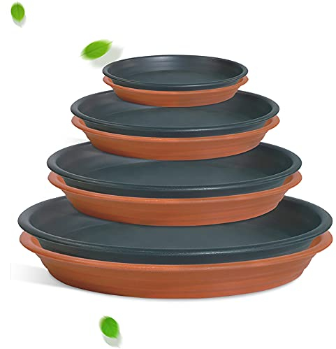 PUDSIRN Lot de 8 soucoupes rondes en plastique pour pot de fleurs - 14,5 cm/19 cm/25 cm/29 cm - Pour intérieur et extérieur