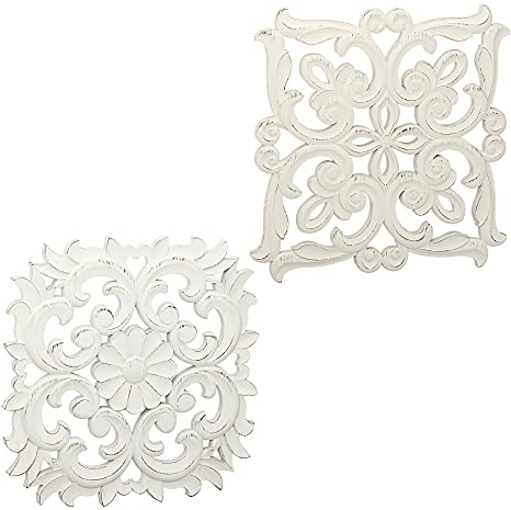 Cepewa Wanddeko Ornamente 2er Set │40x40 cm Blumenmotiv Herzmotiv │ Quadratische Wandbilder zum Aufhängen