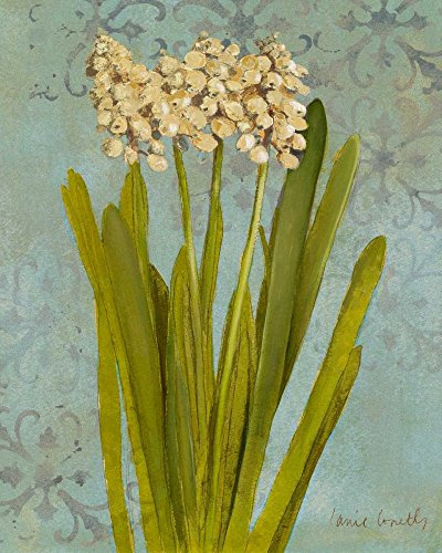 Kunstdruck auf Holz, Hyazinthe auf Teal II Loreth Lanie – Blumenmuster, vertikales Bild, Hyazinthe, gelbgold, ocker, Blume, Blaugrün, Blaugrün, Kunstdruck, 94 x 76 cm