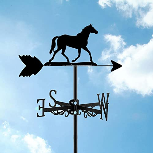 Wetterfahne Wetterhahn Windrichtungsanzeiger, Pferd Hohl Geschnitztes Design Edelstahl Windrichtung Schwarz Metall Windfahne Ornament Für Hinterhof Dach