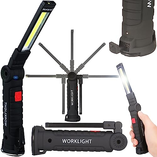 Retoo Luz de trabajo LED, luz de inspección COB recargable portátil con imán, cable de carga USB y gancho, linterna para reparación de automóviles, garaje, camping, uso de emergencia, linternas