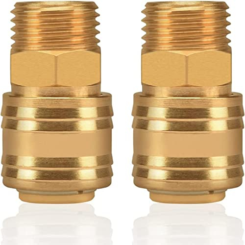 oumuik 2Stk Druckluftkupplung 1/2 Zoll, Druckluftanschluss Schnellkupplung Druckluft Kupplungen/Anschlüsse Buchse Stecker 1/2 AG Messing Fitting