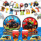 JeVenis Monster Trucks Geburtstagsdekoration Monster Trucks Partyzubehör Monster Trucks Partyteller und Servietten Monster Trucks Tischdecke Monster Trucks Geburtstagsbanner