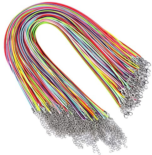 Necklace Cord, 50PCS Waxed Bracelet String with Lobster Clasp 2mm Necklace Chains for Jewellery Making Bracelet DIY Necklaces Pendants Multicolor