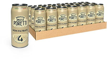 Birrificio Angelo Poretti Birra 4 Luppoli, Cassa con 24 Lattine di Birra da 50cl, Birra Premium Lager Non Filtrata, Gusto Equilibrato e Fragrante, Gradazione Alcolica 5.0% Vol