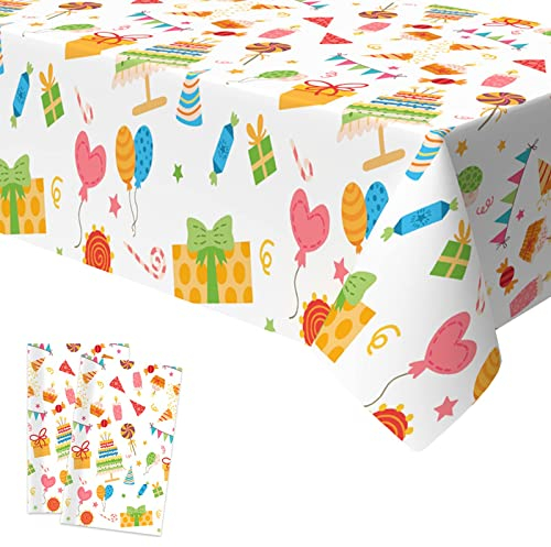 Xinvery Geburtstag Party Tischdecke, Happy Birthday Tischdecken Bunt Wasserdicht Plastik Tischdecke für Kinder Jungen Babyparty Party Dekorationen 2PCS 137 x 274cm