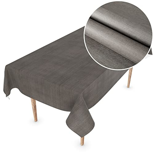 Wachstuchtischdecke Wachstuch Tischdecke abwaschbar Rechteck, rund, oval Premium Textileffekt Prägung Gartentischdecke 160 x 140cm Schnittkante Dunkelgrau