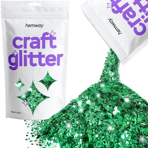 Hemway Craft Glitter - Emerald Green | 100g Multi Size Metallic Sequin Flakes for Resin & Epoxy Crafts | Supplies for Tumblers, Cards, Jewellery, Candle, Hair, Face, Body & Nail Art