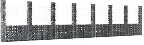 WIFESE Panier de Gabion en Forme de U avec 8 Poteaux Fer 860x20x200 cm Argenté Mur de Gabion Décoration de Jardin Extérieur Cage de Gabion Stable Mur de Soutènement Durable Cadre à Gabion
