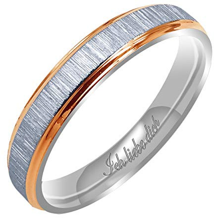 Everstone Männer Matt & Gebürstet 6MM Flach Partnerringe Trauringe Eheringe aus Titan Zweifarbig: Rotgold & Platin Lasergravur Ich liebe dich