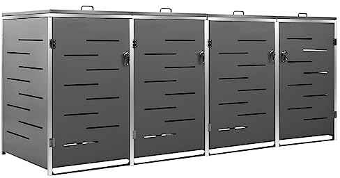 Hommdiy Mülltonnenbox 4er Mülltonnenboxn Mülltonnenverkleidung Gartenbox Müllcontainer 276.5 x 77.5 x 115.5 cm, Anthrazit