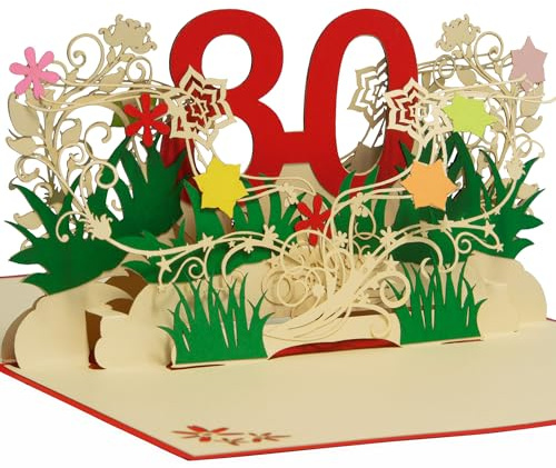 LINPOPUP® - Pop Up Karte 80. Geburtstag 3D Zahl 80 – Herzliche Grußkarte als Geschenk für Geburtstag & Jubiläum, Einladungskarten, N67