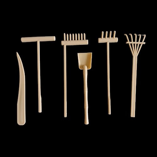 ZEN&TAO Kit de 6 outils pour jardin zen miniature japonais - Design élégant - Facile à nettoyer - Sans moisissure - Robuste et fonctionnel - Parfait pour le bricolage - Mini jardin zen - Ivoire