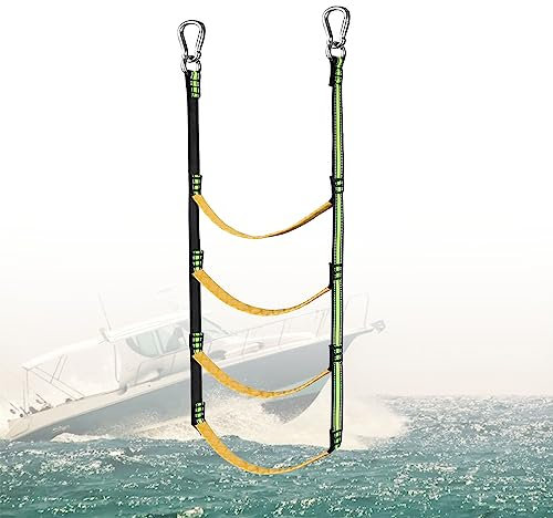 DYK&NX Portable Boarding Ladder, Nylon 4 Step Rib Boarding Ladder for Boat with carabiner for hanging for Inflatable Boat, Kayak, Motorboat, Canoeing