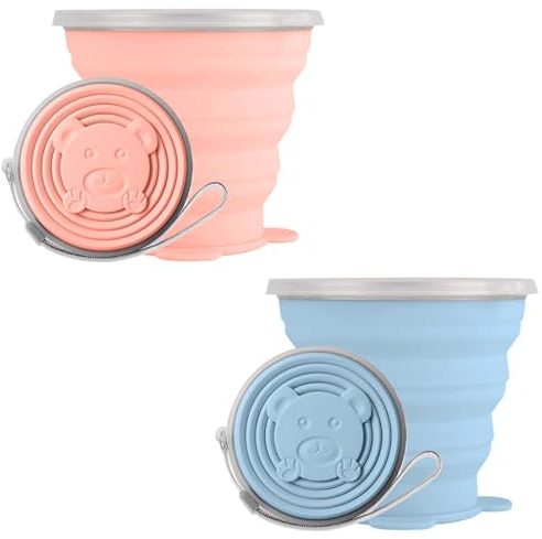 Tasse De Voyage Pliable,Coupe de Voyage Légère,Gobelet Pliable en Silicone,Mug à Café Portable,180ML Tasses en Silicone Pliables avec Couvercle pour Le Camping Randonnée Pique-Nique (2 Pièces)
