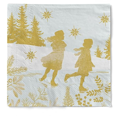 Sovie HORECA Weihnachtsserviette Schlittschuhläufer aus 3-lagigem Tissue 40 x 40 cm, Einweg Serviette Weihnachten Wintermotiv, Ideal für Advents- & Weihnachtsfeiern, 100 Stück